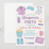 Sleepover Invitation anniversaire pour les filles (Devant / Derrière)