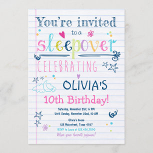Sleepover Invitation Fête du bois d'oeuvre Pyjamas