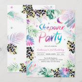 Sleepover Leopard Party Birthday Invitation (Devant / Derrière)