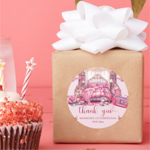 Sleepover Meisje Verjaardag Gepersonaliseerd Dank  Ronde Sticker