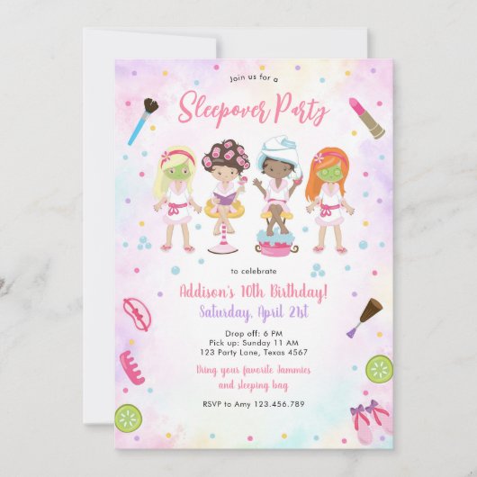 Sleepover Party Girl Spa Pink Birthday Invitation (Devant)