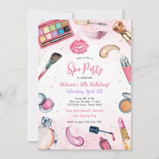 Sleepover Party Girl Spa Pink Birthday Invitation (Devant)