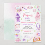 Sleepover Party Girl Spa Pink Birthday Invitation (Devant / Derrière)