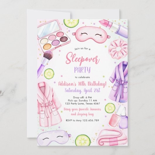 Sleepover Party Girl Spa Pink Birthday Invitation (Devant)