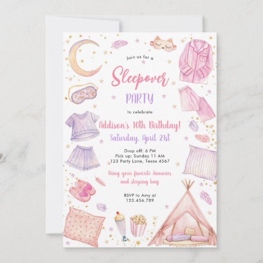 Sleepover Party Girl Spa Pink Birthday Invitation (Devant)