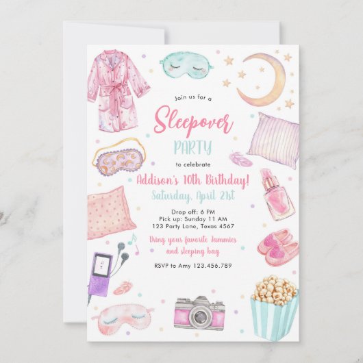 Sleepover Party Girl Spa Pink Birthday Invitation (Devant)