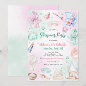 Sleepover Party Girl Spa Pink Birthday Invitation (Devant / Derrière)