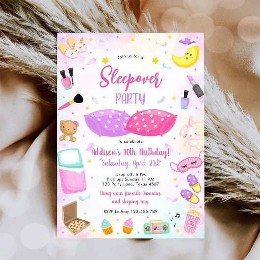Sleepover Party Girl Spa Pink Birthday Invitation