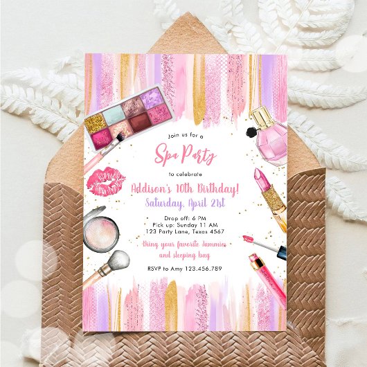 Sleepover Party Girl Spa Pink Birthday Invitation