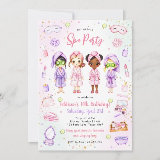 Sleepover Party Girl Spa Pink Birthday Invitation (Devant)