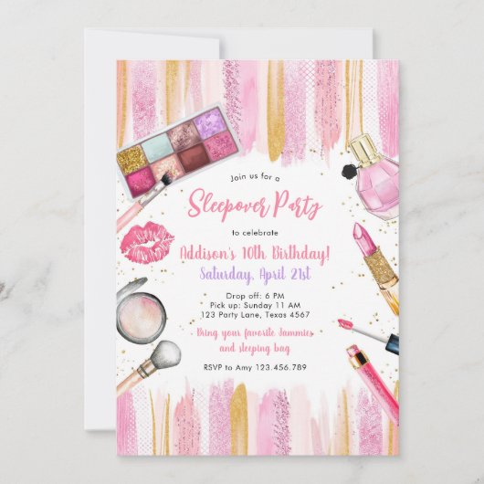 Sleepover Party Girl Spa Pink Birthday Invitation (Devant)