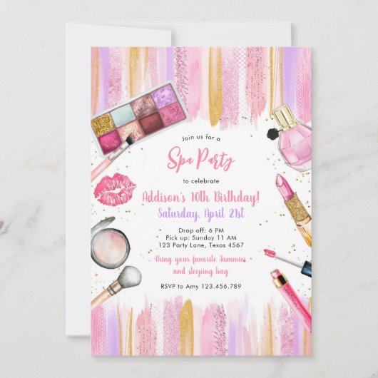Sleepover Party Girl Spa Pink Birthday Invitation (Devant)