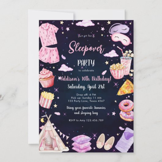 Sleepover Party Girl Spa Pink Birthday Invitation (Devant)