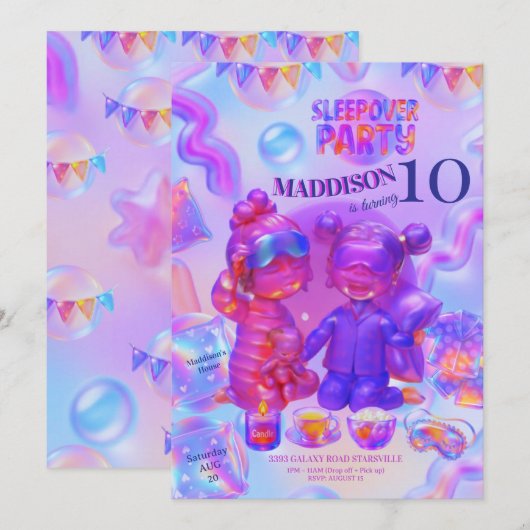 Sleepover Party Invitation | Girl Pajama Birthday (Devant / Derrière)