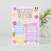 Sleepover Preppy Varsity Patch verjaardagsfeestje Kaart (Staand voorkant)