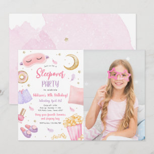 Sleepover Slumber Party Girl Spa Pink Birthday Kaart