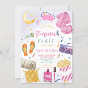 Sleepover Slumber Party Girl Spa Pink Birthday Kaart