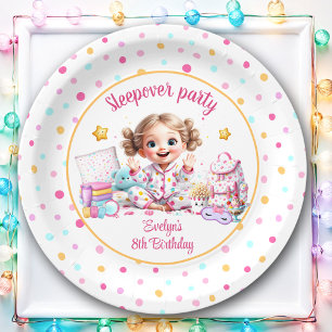 Sleepover Slumber Party Roze Schattige Meisje Verj Papieren Bordje