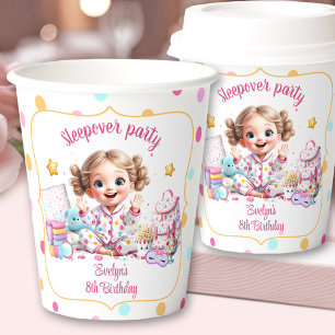 Sleepover Slumber Party Schattige Meisje Verjaarda Papieren Bekers