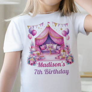 Sleepover squad Meisje Verjaardag roze paarse glit T-shirt