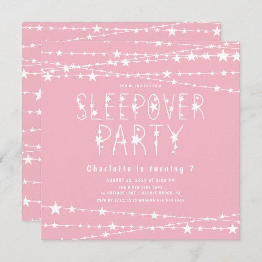 Sleepover Stars Anniversaire Fête Invitation (Devant / Derrière)