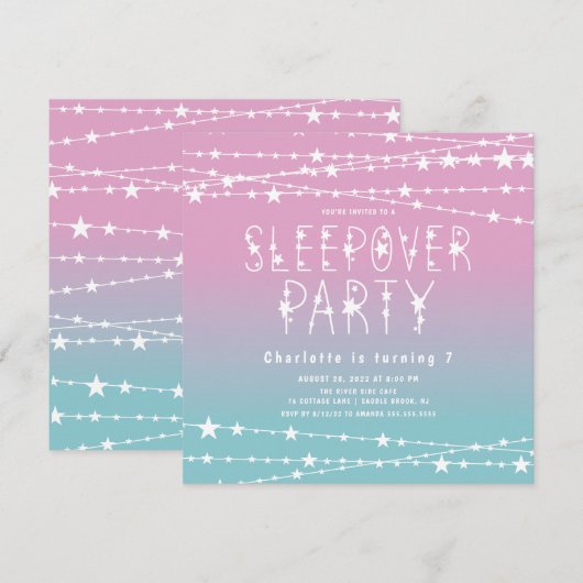 Sleepover Stars Anniversaire Fête Invitation (Devant / Derrière)