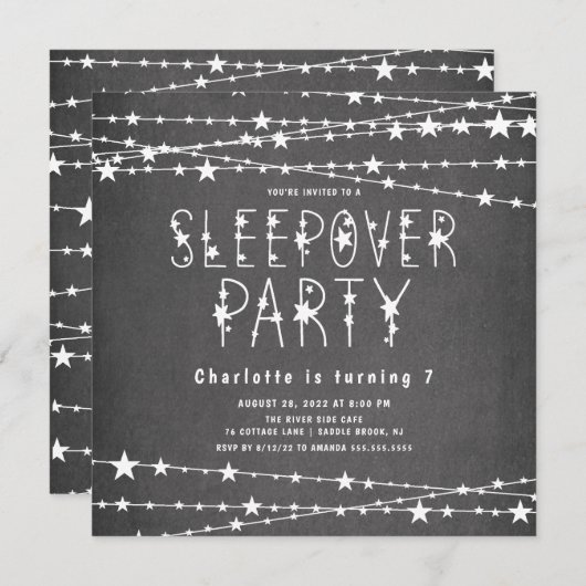 Sleepover Stars Anniversaire Fête Invitation (Devant / Derrière)