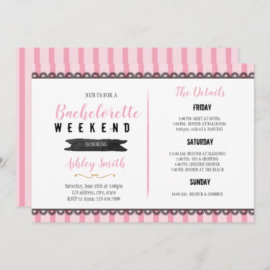 Sleepover Thème Bachelorette Itinéraire invitation (Devant / Derrière)