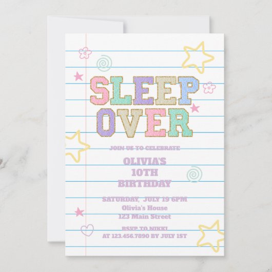 Sleepover varsity patch notitieboek kaart (Voorkant)