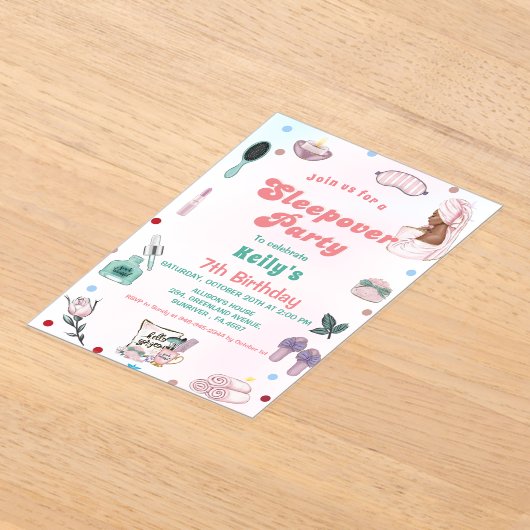 Sleepover Verjaardag Pamper Party Verjaardag Acryl Uitnodigingen (Laagn)
