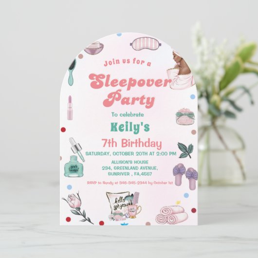 Sleepover Verjaardag Pamper Party Verjaardag Kaart (Staand voorkant)