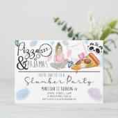 Sleepover Verjaardagsfeestje Pizza & Pyjama Kaart (Staand voorkant)