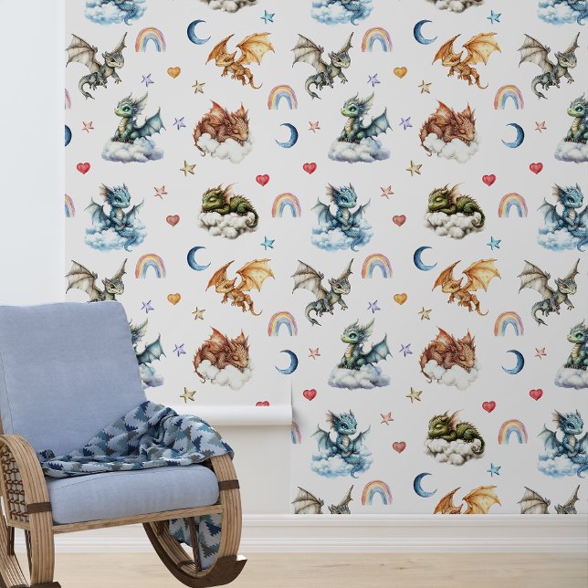 Sleepy Baby Dragon Nursery Kinderkamer Behang (Creator heeft geüpload)