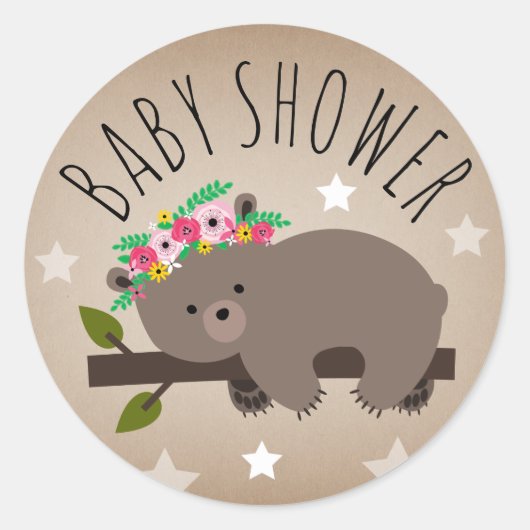 Sleepy Bear Stars Girl Sticker Baby shower (Devant)