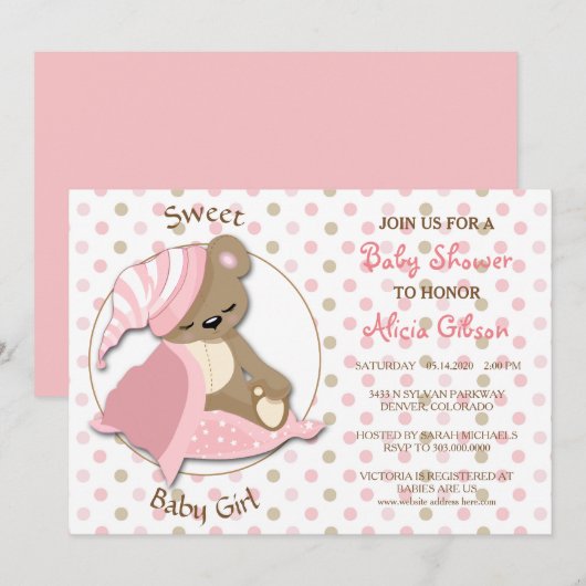 Sleepy Beer Baby Girl Shower Kaart (Voorkant / Achterkant)
