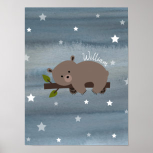 Sleepy Beer Cub Waterverf Baby Nursery Artwork Poster