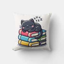 Sleepy Black Cat op Boeken – Schattigee Cartoon Kussen