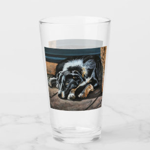 Sleepy Border Collie Glass Cup Glas