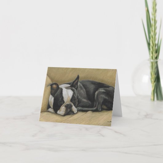 Sleepy Boston Terrier Dog Art Note Kaart (Voorkant)