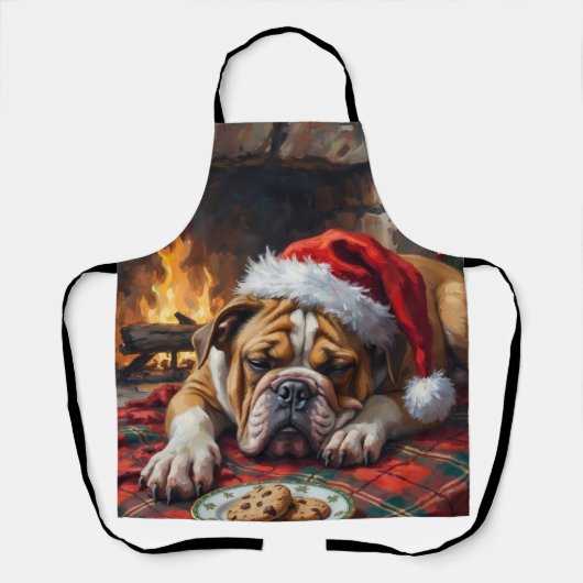 Sleepy Bulldog Dog Fast Asleep Santa Hat Christmas Schort (Voorkant)