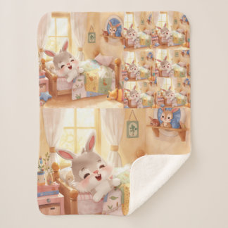 "Sleepy Bunny Kids Blanket – Cozy Repeated Rabbit Sherpa Deken
