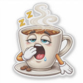 Sleepy Cartoon Coffee Cup Custom-Cut Vinyl Sticker (Devant)