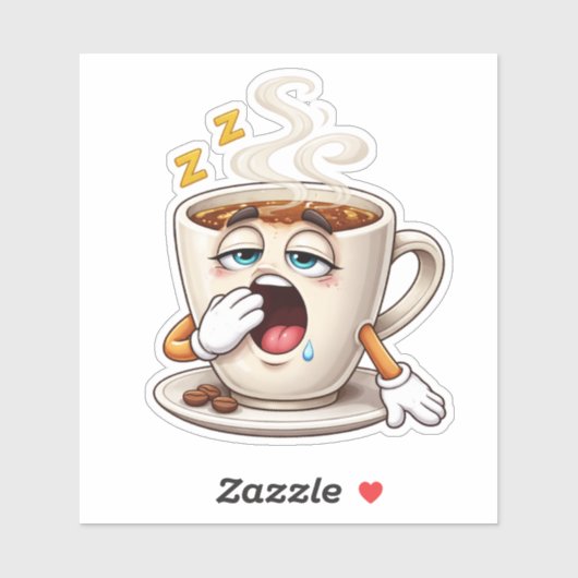Sleepy Cartoon Coffee Cup Custom-Cut Vinyl Sticker (Feuille)