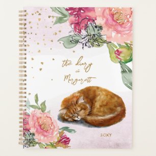 Sleepy Cat Illustration Flower Diary Daily Girl
