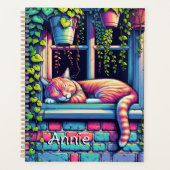 Sleepy Cat in Window Sill AI Art Gepersonaliseerd Planner (Voorkant)