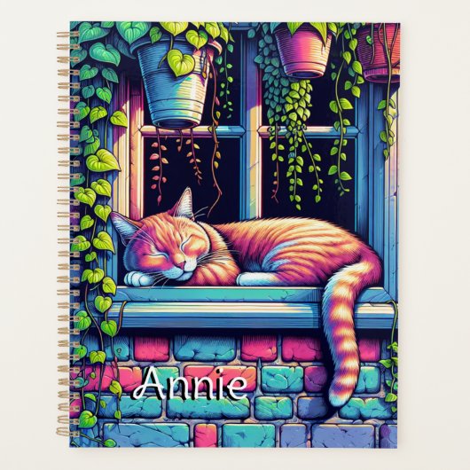 Sleepy Cat in Window Sill AI Art Gepersonaliseerd Planner (Voorkant)