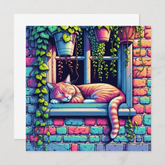 Sleepy Cat in Window Sill Air Art (Voorkant / Achterkant)