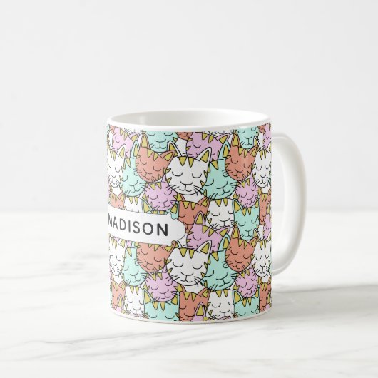 Sleepy Cats Pattern aangepaste naam mokken (Voorkant rechts)