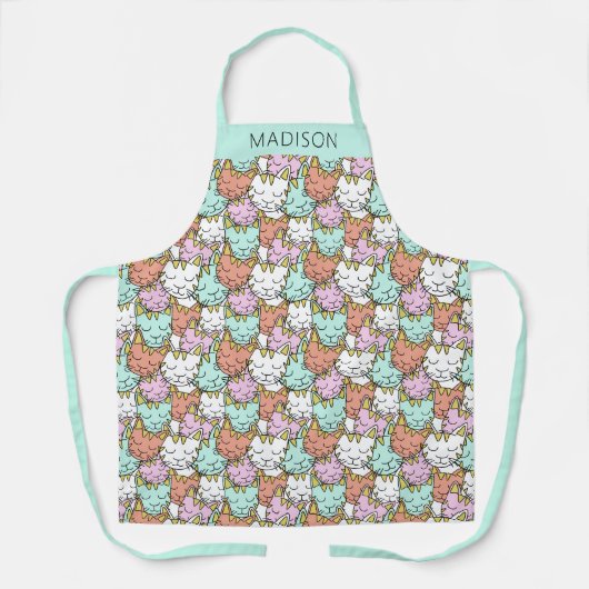 Sleepy Cats Pattern, aangepaste naamvensters Schort (Voorkant)