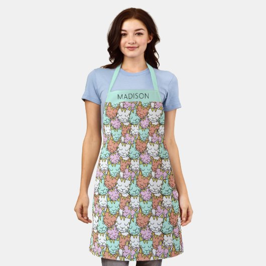Sleepy Cats Pattern, aangepaste naamvensters Schort (Gedragen)